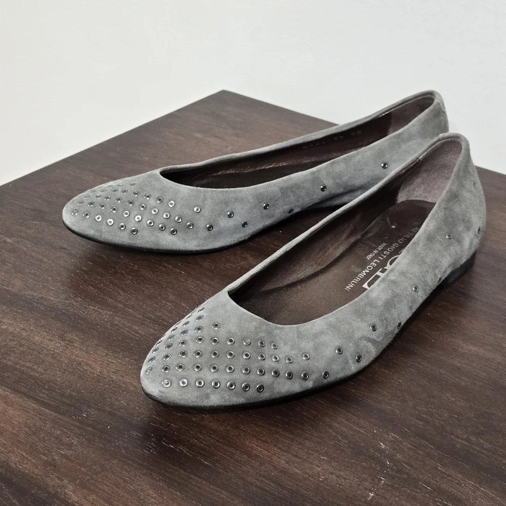 AGL Studded Grommet Suede Ballet Flats Women's Size 7.5 US/38 EUR